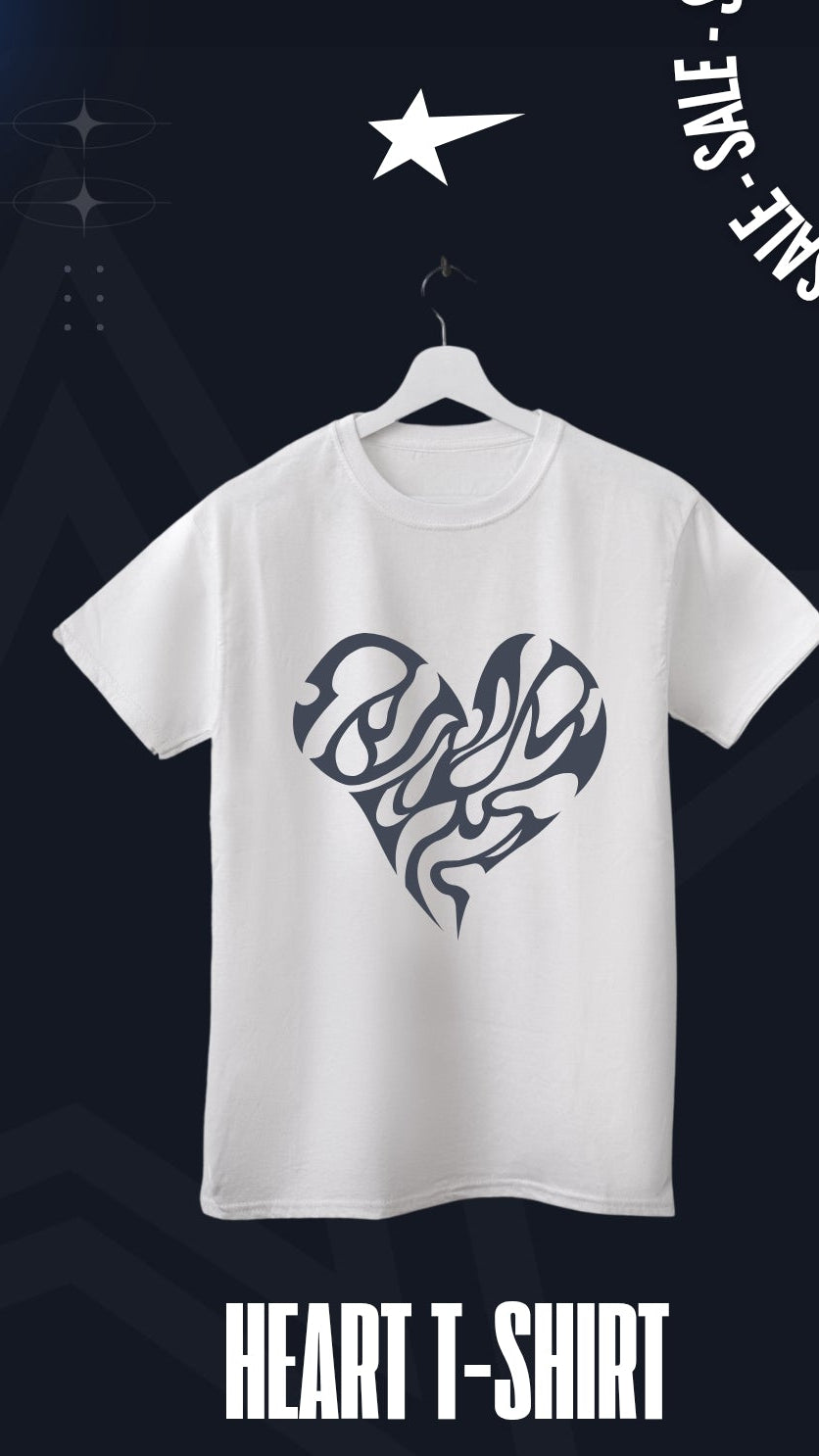 White printed tshirt with heart on it